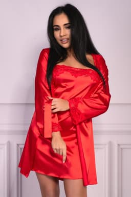 Lingerie Set Rood - Sexy Badjas + Slipdress + String - Maat: L/XL - Model: Jacqueline — thumbnail 1