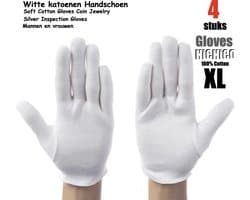Katoenen handschoenen wit XL 4stuks – 2 paar Beschermende Handschoenen - Gezondheidszorg - Ziekenhuis - Beauty Center, Kapper en Salon Spa Tattoo – Jewelry - eczeem / allergie / handcreme - juweliers / munt handschoen