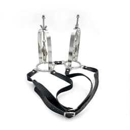 Nooitmeersaai - Tepelstretchers kooi met harnas - Metaal/PU leer - Zilver/zwart - 450 gram — thumbnail 1