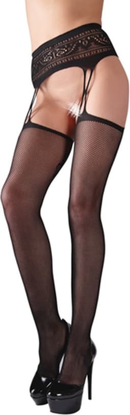 Cottelli Collection – Naadloze Jarretel Gordel met Net Kousen voor Gewillige Look – Maat L/XL - Zwart — thumbnail 5