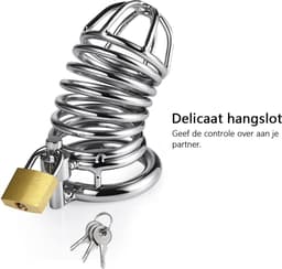 DOWO® - Kuisheidskooi - Metaal - Peniskooi - Kuisheidskooi voor Mannen - Chastity cage - Staal - met Premium Messing Slot - One Size — thumbnail 9
