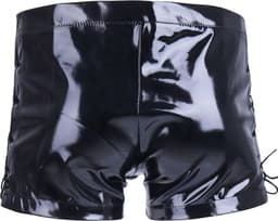 Korte porno broek mannen - Latex wetlook - Open pijpen met touw - Open kruis functie - Short — thumbnail 4