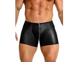 Zwarte heren boxershorts met rits - maat L/XL - black sexy PU leather men boxers with zipper underwear -BDSM -mannen boxer clubwear heren ondergoed erotiek