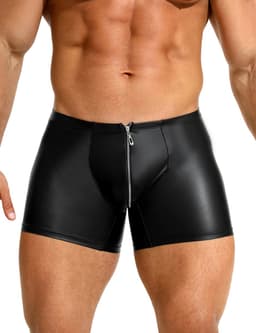 Zwarte heren boxershorts met rits - maat L/XL - black sexy PU leather men boxers with zipper underwear -BDSM -mannen boxer clubwear heren ondergoed erotiek — thumbnail 1