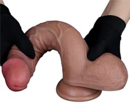 LoveToy - Dubbellaagse siliconen dildo 23,5 cm (Ø 4,3 cm) - Bruin — thumbnail 9