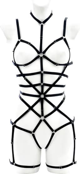 Harnas lingerie jumpsuit - Voor haar - Polyester - Erotische bodysuit - Mesh - One size voor XS tot en met L — thumbnail 1