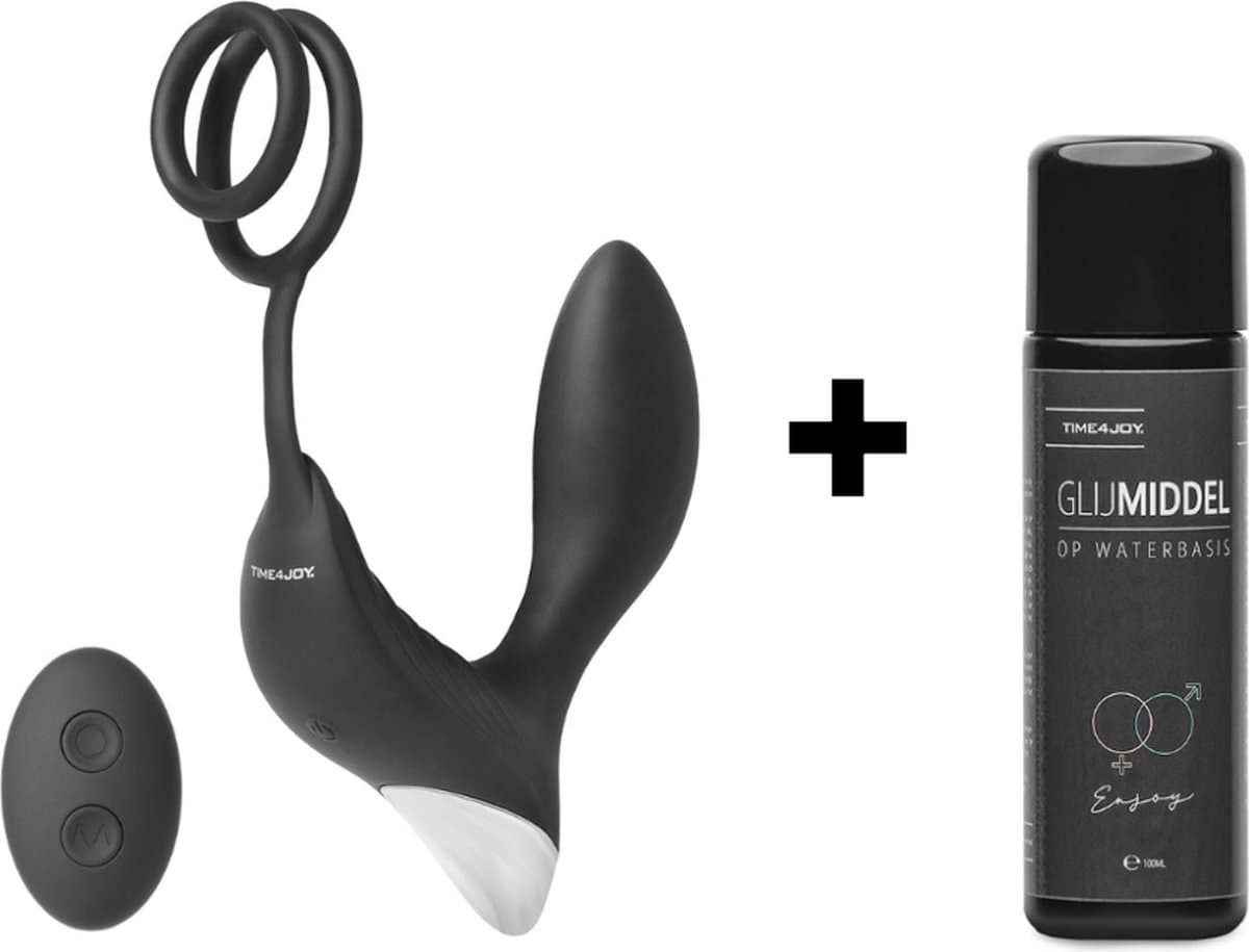 Time 4 Joy® Prostaat Vibrator mannen - Prostaat Stimulator - Sex toys voor mannen - Buttplug & Cockring - Met Afstandsbediening - Zwart - Inclusief spannend E-book - Inclusief Glijmiddel 100ML — afbeelding 1