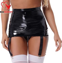 Mini Rok Met Jarretels - PU Leder - Zwart — thumbnail 4
