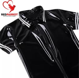 Latex Jumpsuit - Heren - Latex Wetlook - Zwart - Rits - Korte Mouwen En Broek — thumbnail 3