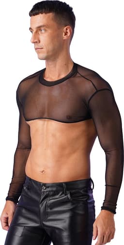 Erotische transparante mannen top - Crop - Sexy heren kleding - Rollenspel - BDSM - Festival - Zwart en Wit - Uitdagend — thumbnail 3