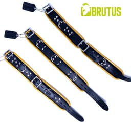 BRUTUS LEATHER - Leren Halsband - Zwart/Geel — thumbnail 2