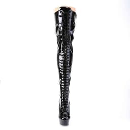 EU 38 = US 8 | DELIGHT-3023 | 6 Heel, 1 3/4 PF Lace-Up Stretch Thigh Boot, Side Zip — thumbnail 2