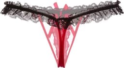 Erotische lingerie slipje - Sexy parel slipje - Sexy kanten open kruis string - Zwart/Rood — thumbnail 2