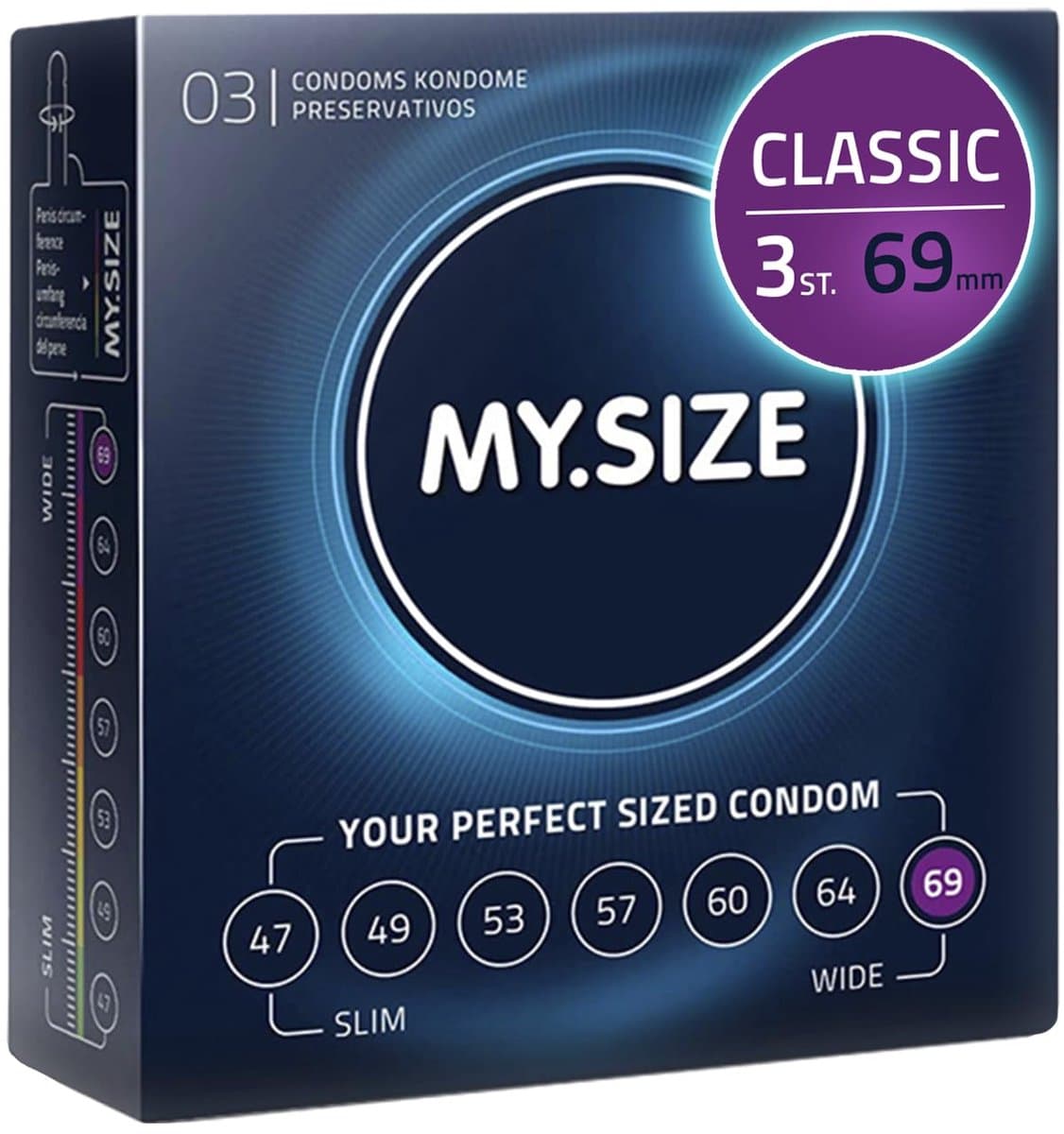 MY.SIZE Classic condooms maat 7 I 69 mm breed I 3 stuks proefverpakking I Premium condooms extra dun I condooms true to touch gossamer I dunne 0,07 mm wanddikte I condooms veganistisch — afbeelding 1