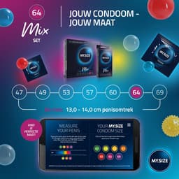 MY.SIZE Mix SET Maat 6, 64 mm: 10 Classic + 10 Condooms in 4 spannende soorten, met aroma, kleur, genopt & Classic — thumbnail 5