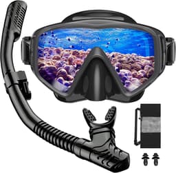 Snorkelset voor volwassenen, snorkelset met duikbril en droge snorkel voor heren en dames, anti-lek en anti-condens, duikmasker van gehard glas voor duiken, snorkelen en zwemmen — thumbnail 1