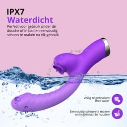 Desiredrops - Paars Dubbele Penetratie Vibrator - Luchtdruk Vibrator - Clitoris & G Spot stimulator - Krachtig - Vibrators - Vibrators voor vrouwen - Sex toys - Vibrator-Discreet Bezorgde -Licking Sucking - sex speeltjes vrouw — thumbnail 4