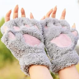 Fleece Gloves Women Cat Paw Gloves Fingerless Faux Fur Winter Warm Fingerless Gloves Cute Cosplay Gloves Cartoon - ShopVlot — thumbnail 2