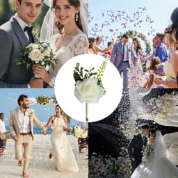 6 wit roos bruiloft bruid bloem corsages, bruiloft broche voor mannen, bruid, bruidegom, bruidsmeisjes, getuigen, gasten — thumbnail 2