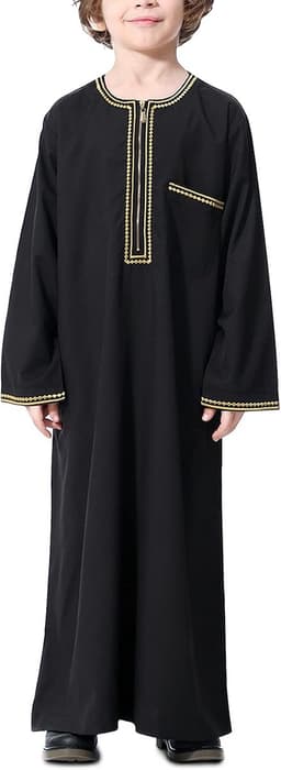 Thobe voor jongens, lange mouwen, Abaya kaftan, Arabische badjas met ritssluiting voor jongens, moslim abaya, gebedskleding voor kinderen jongens — thumbnail 1