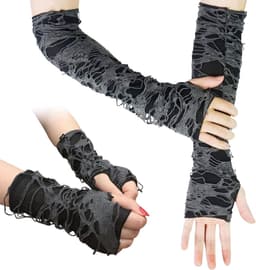 2 paar armwarmers, vingerloze handschoen, lange vingerloze handschoenen, goth-armmouwen, handschoenen met duimgaten voor dames, meisjes, Halloween-kostuum, Zwart, 1 — thumbnail 1