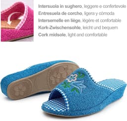 Pantoffels voor dames, badstof, open sleehak, pantoffels, kurk, comfortabele seniorenschoenen, zomer, zacht, licht, orthopedisch, borduurwerk — thumbnail 4