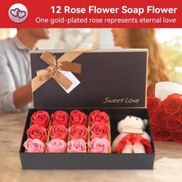 12 Rozen Zeep Bloemen Gift Set voor Vrouwen - Romantisch Valentijnsdag Cadeau met Pluche Beer — thumbnail 3