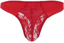 Heren Thong Sissy Lingerie - Elastische Sexy Lace Underwear Jockstrap Bikini G-String Panty Rode Transparante Gay Briefs voor Avondje Uit of Lingerie Nacht — thumbnail 1