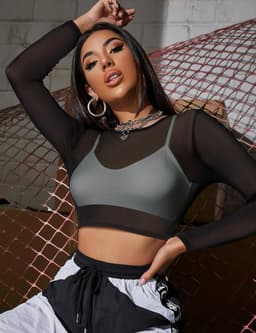 Transparante Sexy Crop Top van Mesh voor Casual en Clubwear - Zwart T-shirt, Tuniek Blouse en Mode Accessoire — thumbnail 2
