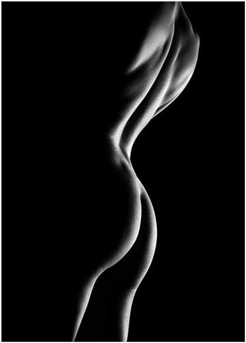 Abstracte Vrouw Body Art - Canvas Schilderij - Woonkamer Decoratie - UV-bestendige Pigmentinkt - 50x70cm - Zwart Wit — afbeelding 1