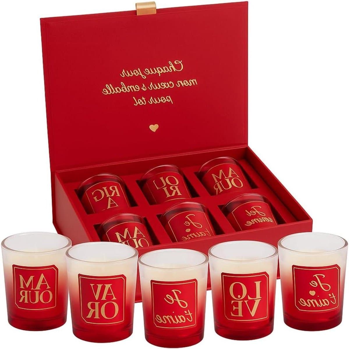 Geurkaarsen Cadeauset - Romantische Kaarsen - Sfeer Creëren - 6 Kaarsen met Boodschap - 6 Stuks - Rood — afbeelding 1
