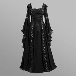 Middeleeuwse Jurk - Gothic Jurk Cosplay - Themafeest Kleding - Lange Vloerlengte - One Size - Zwart — thumbnail 2