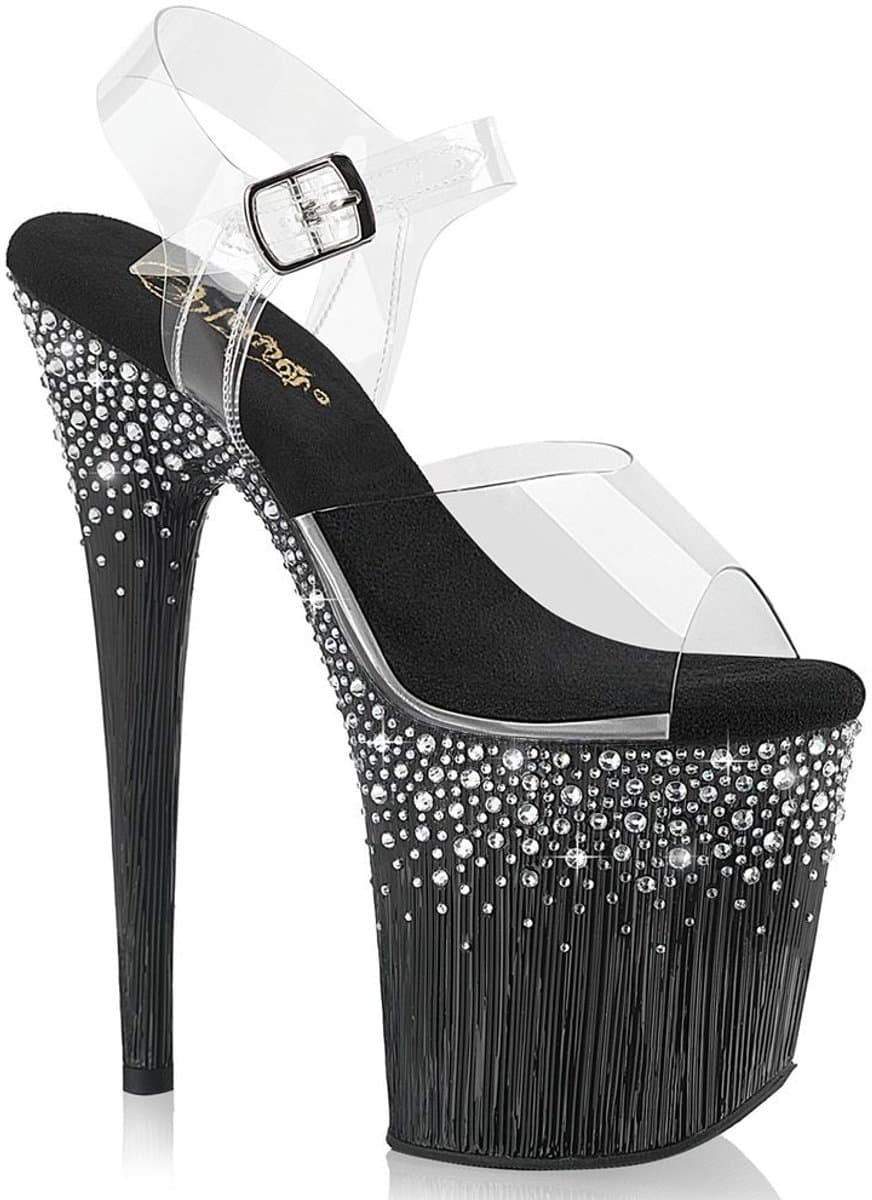 Pleaser - FLAMINGO808SPKL02 Sandaal met enkelband, Paaldans schoenen - US 7 - 37 Shoes - Zwart/Transparant — afbeelding 1