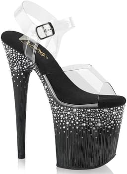 Pleaser - FLAMINGO808SPKL02 Sandaal met enkelband, Paaldans schoenen - US 7 - 37 Shoes - Zwart/Transparant — thumbnail 1