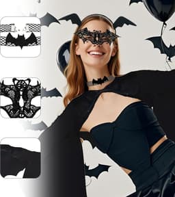 Allecto - Bat Costume - Carnavalsoutfit - Sexy en Elegant - Zwart - Vleermuis Kostuum - Perfect voor Halloween - 4-delige Set — thumbnail 5