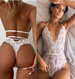 Bodysuit kant - Doorschijnend - Mesh - Sexy kanten lingerie - Erotiek - Dames - Lace - Transparante lingerie - Mesh bodysuit - Wit - One piece - Verleidelijke outfit - Jonyx — thumbnail 5