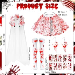Dailygoody - Zombie bruid kostuum - Halloween kostuum - Angstaanjagende look - Witte tutu rok - Dode bruid - Perfect voor Halloween - Inclusief sluier — thumbnail 3