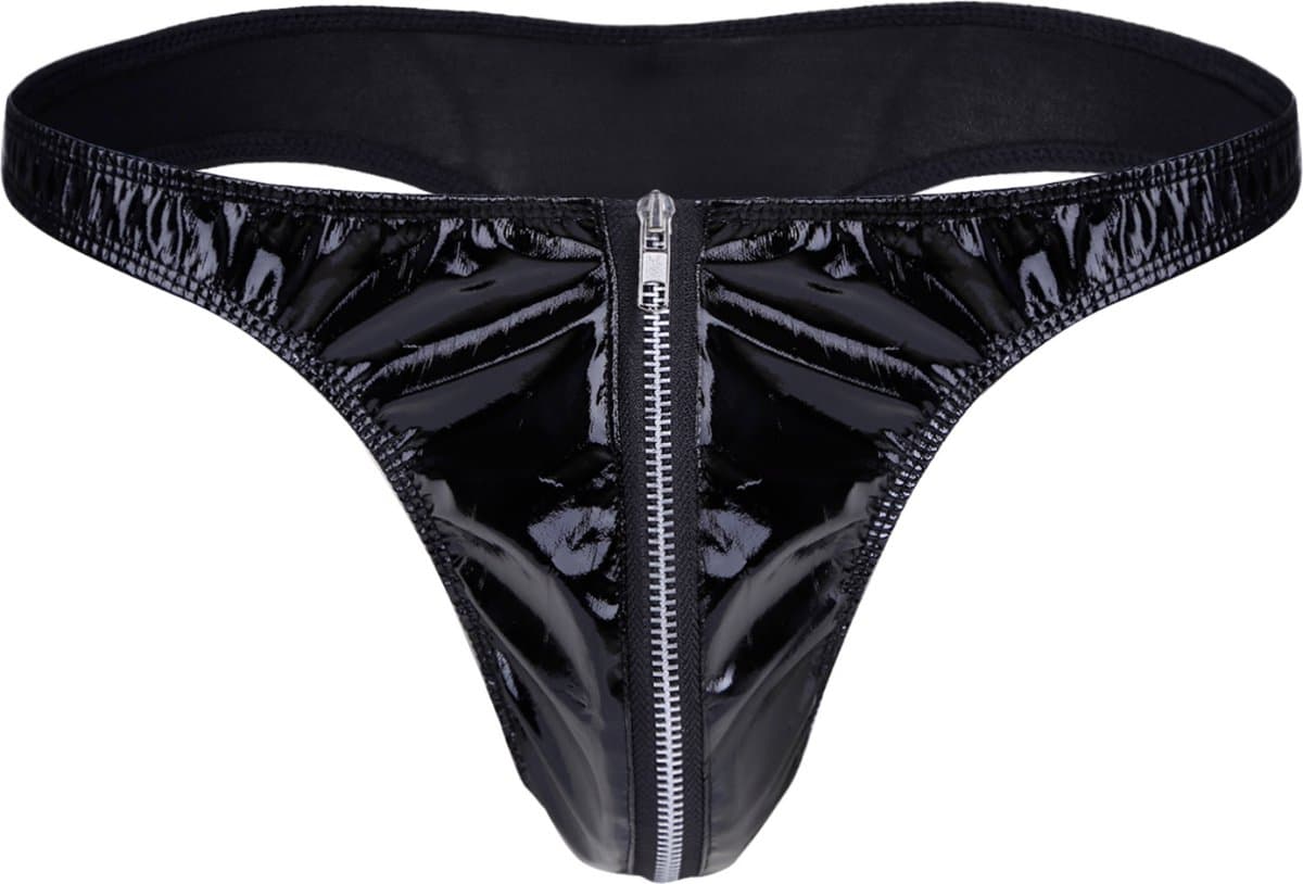Heren Slip met Rits - Latex Look - String Zwart - Sexy Design - Mannen String - Ondergoed Maat M — afbeelding 1