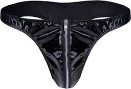 Heren Slip met Rits - Latex Look - String Zwart - Sexy Design - Mannen String - Ondergoed Maat M — thumbnail 1