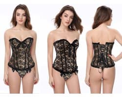 Burlesque Korset Beige/Zwart – Verstelbaar Taillekorset met Veters – Uniseks – Maat M