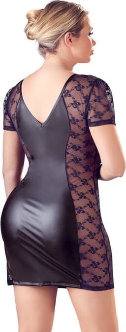 Cottelli Plus Size – Sexy Wetlook Mini Jurk met Transparante Zijstukken voor Optimaal Verleidelijkheid – Maat 2XL – Zwart — thumbnail 5