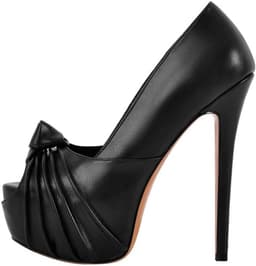 Dames Plateau Pumps met Hoge Hak en Knoopdetail - Peep Toe Avondschoen — thumbnail 1