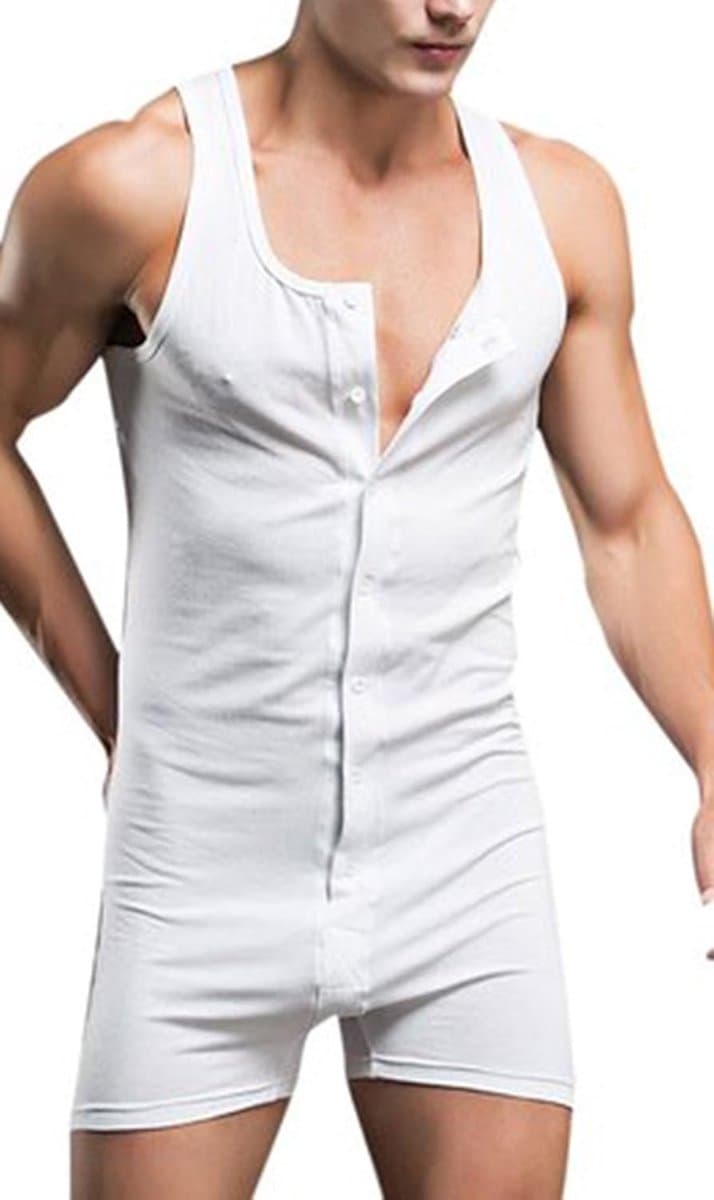 Sexy Heren Bodysuit Eendelig Ondergoed Turnpakje met Knoopsluiting — afbeelding 1