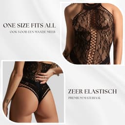 Elana Renelle Lingerie Body Dames – One Size – Kanten Body met Open Kruis – Haltermodel – Zwart — thumbnail 3