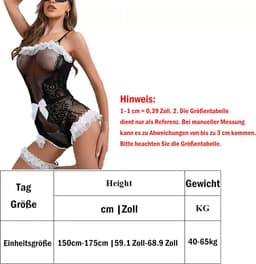 Verleidelijk Dienstmeisjeskostuum Lingerieset met Kousen Zwart Wit Kant — thumbnail 5