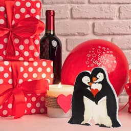 Houten Decoratie Pinguïn Liefdespaar Cadeau voor Jubileum en Valentijnsdag — thumbnail 7