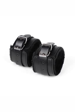 Handboeien Zwart Leer Gevoerd - Luxe Polsboeien met Bont Voering - Verstelbare Bondage Handboeien - BDSM Accessoires met Sleutel - One Size S-3XL - Comfortabele Handboeien - La Nuita — thumbnail 4