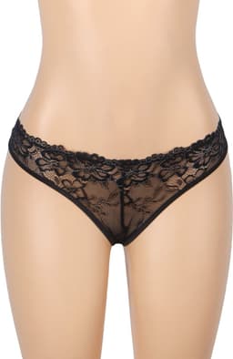 Zeloria Kanten Slip met Open Kruis en Strikdetail – Zwart – Dames Lingerie Slip met Bandjes – L — thumbnail 8
