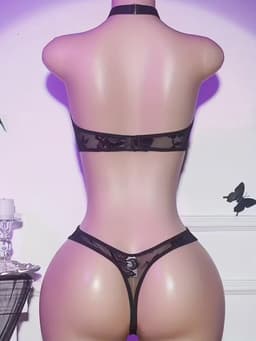 Lingerie Setje voor Vrouwen - Zwarte Open Bust Beugel BH & String met Open Kruis - Lingerie Erotisch - Maat XL — thumbnail 4