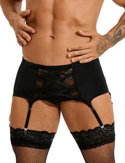Zeloria Heren Jarretel Boxer Kant – Erotische Lingerie met Bandjes – Zwart – L – Exclusief Kousen — thumbnail 15